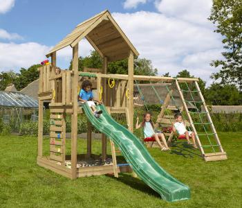 Jungle Palace | Parque infantil de madera con columpios y red de escalada