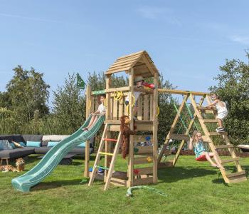 Jungle Safari | Parque infantil de madera con columpio y red de escalada