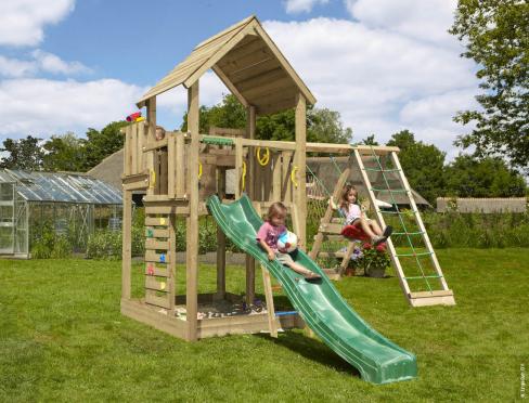 Jungle Palace | Parque infantil de madera con columpio y red de escalada