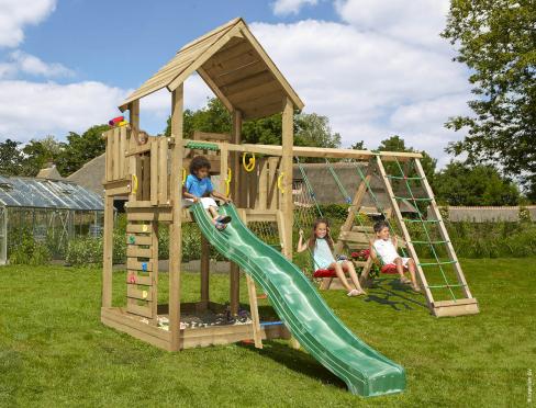 Jungle Palace | Parque infantil de madera con columpios y red de escalada