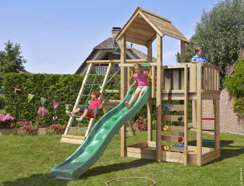 Jungle Mansion | Parque infantil de madera con columpio y red de escalada