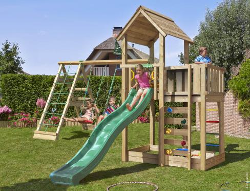 Jungle Mansion | Parque infantil de madera con columpios y red de escalada