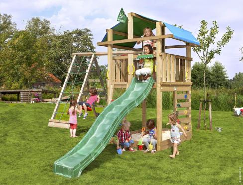 Jungle Fort | Parque infantil de madera con columpio y red de escalada