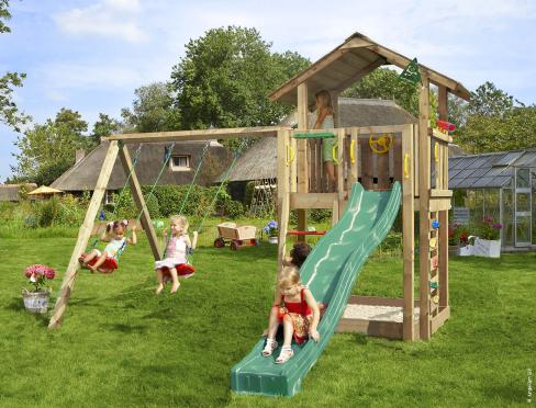 Jungle Chalet | Parque infantil de madera con doble columpio
