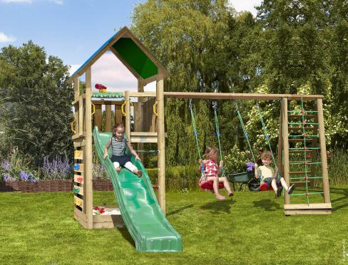 Jungle Lodge | Parque infantil de madera con columpios y red de escalada