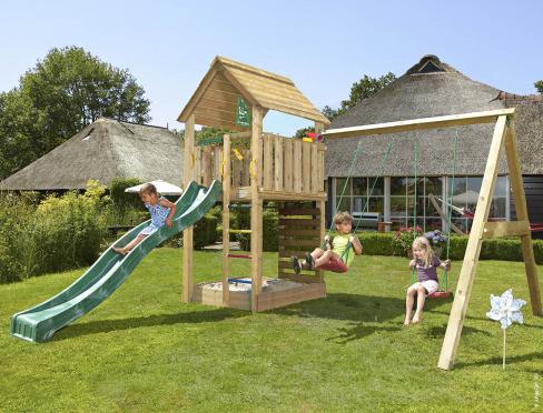 Jungle Cabin | Parque infantil de madera con doble columpio