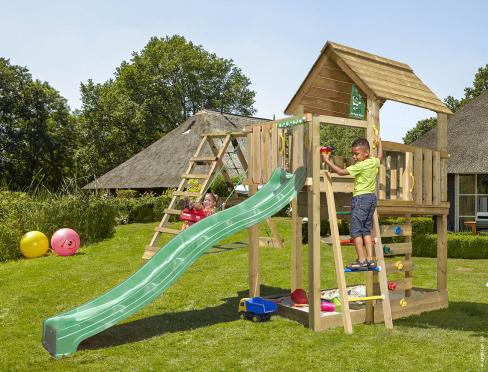 Jungle Cubby | Parque infantil de madera con columpio y red de escalada