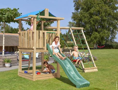 Jungle Hut | Parque infantil de madera con columpio y red de escalada