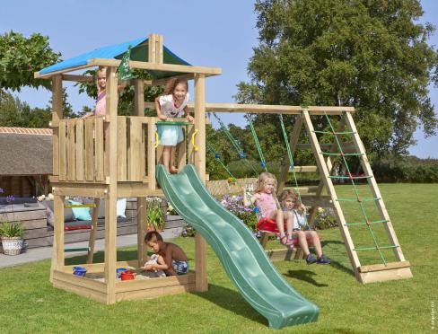 Jungle Hut | Parque infantil de madera con columpios y red de escalada