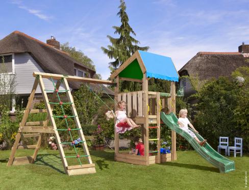 Jungle Home | Parque infantil de madera con columpio y red de escalada