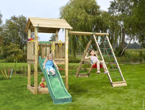 Jungle Casa | Parque infantil de madera con columpio y red de escalada