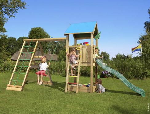 Jungle Castle | Parque infantil de madera con columpio y red de escalada