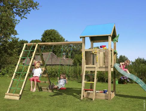 Jungle Castle | Parque infantil de madera con columpios y red de escalada