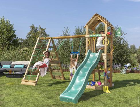 Jungle Cocoon | Parque infantil de madera con columpios y red de escalada