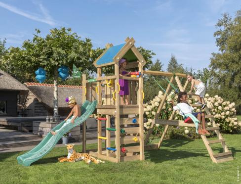 Jungle Nomad | Parque infantil de madera con columpio y red de escalada