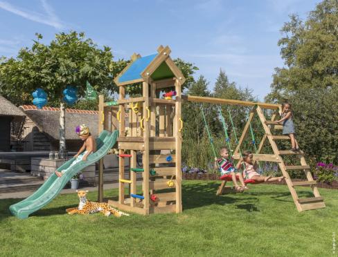 Jungle Nomad | Parque infantil de madera con columpios y red de escalada