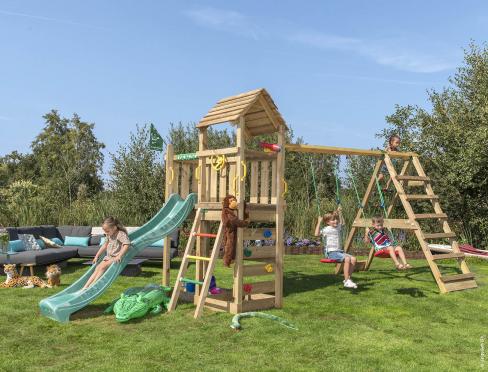 Jungle Safari | Parque infantil de madera con columpios y red de escalada