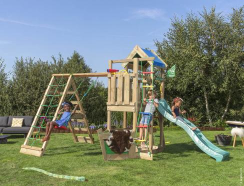 Jungle Viking | Parque infantil de madera con columpio y red de escalada