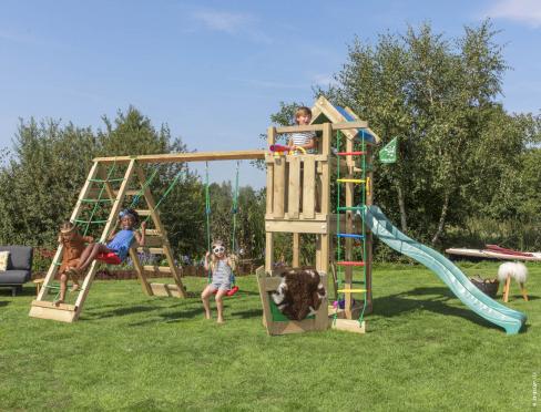 Jungle Viking | Parque infantil de madera con columpios y red de escalada