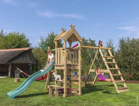 Jungle Teepee | Parque infantil de madera con columpio y red de escalada