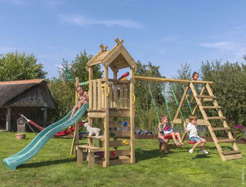 Jungle Teepee | Parque infantil de madera con columpios y red de escalada