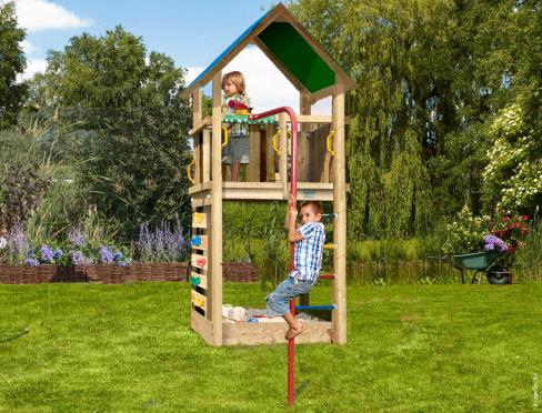 Jungle Lodge | Parque infantil de madera con poste de bombero