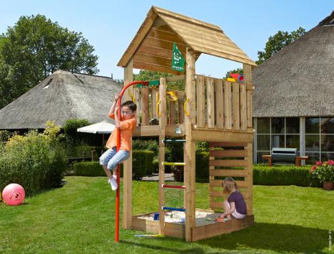 Jungle Cabin | Parque infantil de madera con poste de bombero